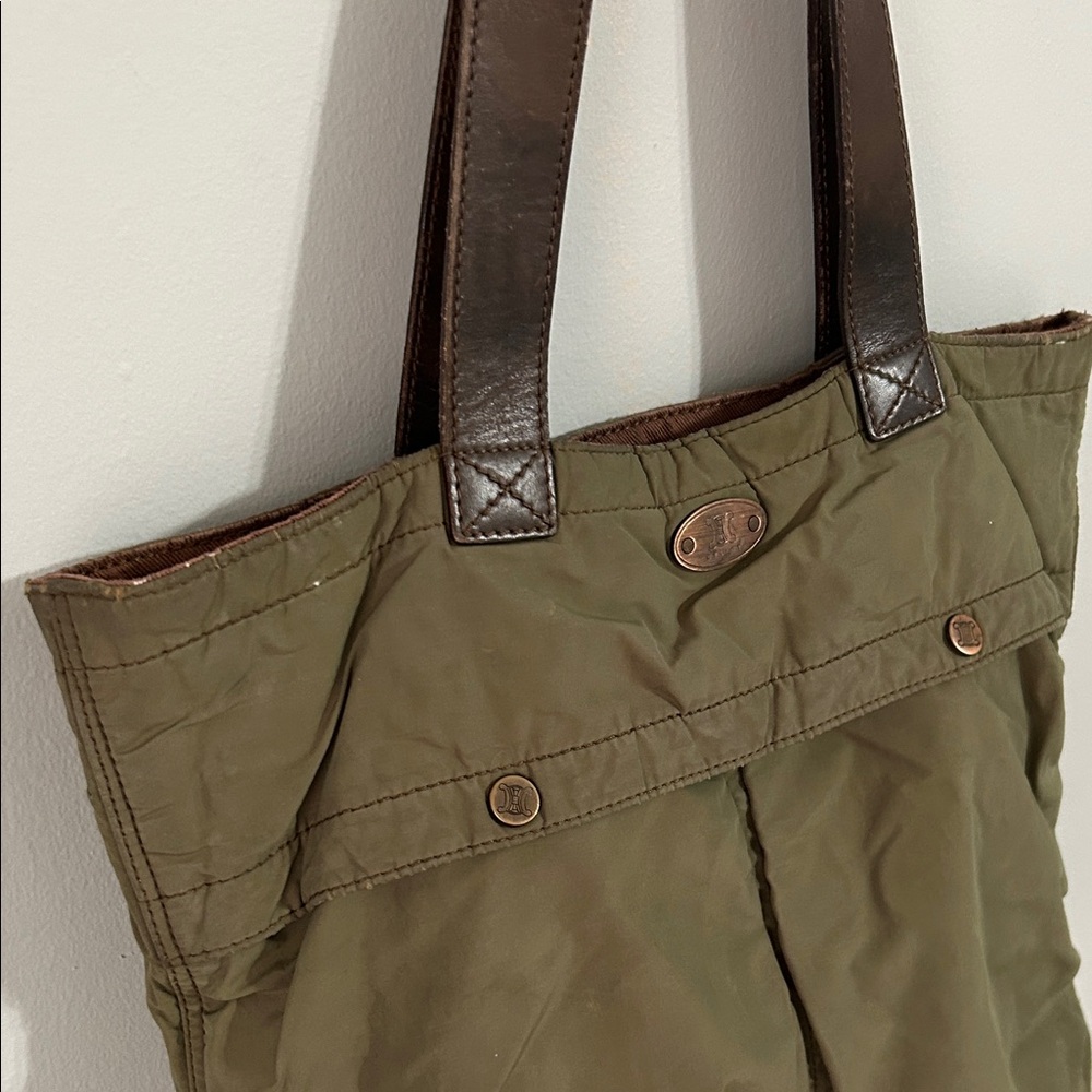 Celine Olive Green Tote with Dark Brown Leather Straps - Picture 6 of 16